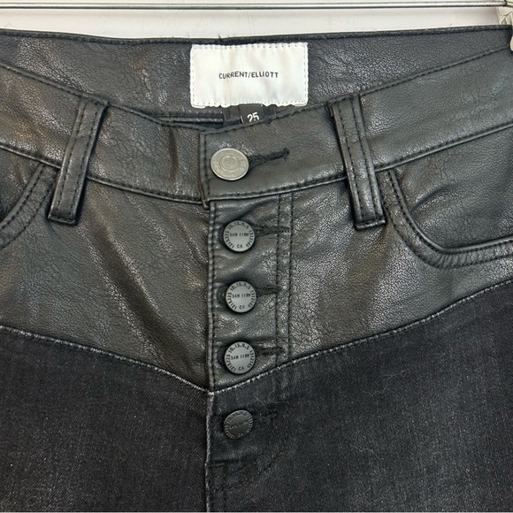 NWT Current/Elliot Fused High Waist Rocco Stiletto Black Faux Leather Jeans 25 - Picture 6 of 16